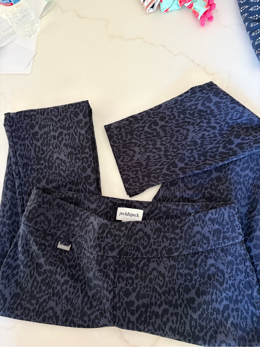 Peck & Peck Navy and Black Leopard Jacquard Pencil Skirt